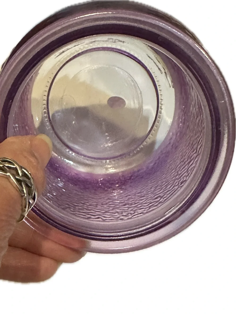 PURPLE PINK TEXTURED GLASS VASE JUG CONTAINER STORAGE FLOWERS WEDDING DECOR 7”x5